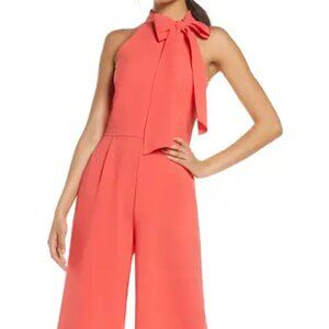 Coral Vince Camuto Tie Neck Crepe Crop Jumpsuit